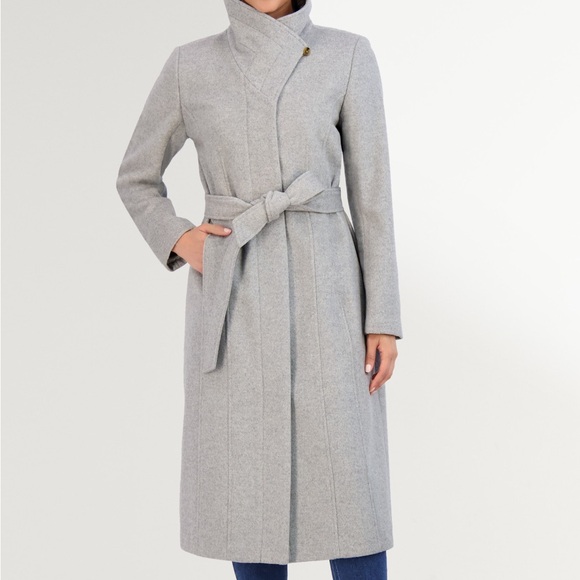 🆕‼️- NWT- Cole Hahn Women’s Light Gray Wrap Coat - Size 6 - Picture 1 of 8